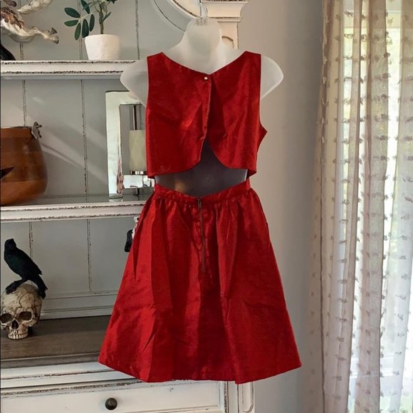 Lucca Couture Holiday Metallic Red Festive Party Mini Dress - Picture 3 of 12